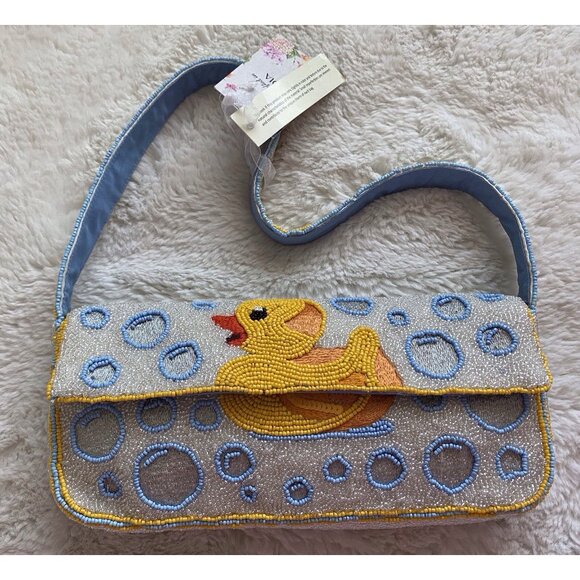 Rubber Duck Beaded Bag Bathtub Beaded Shoulder Bag Handcrafted In India NEW - Picture 1 of 16